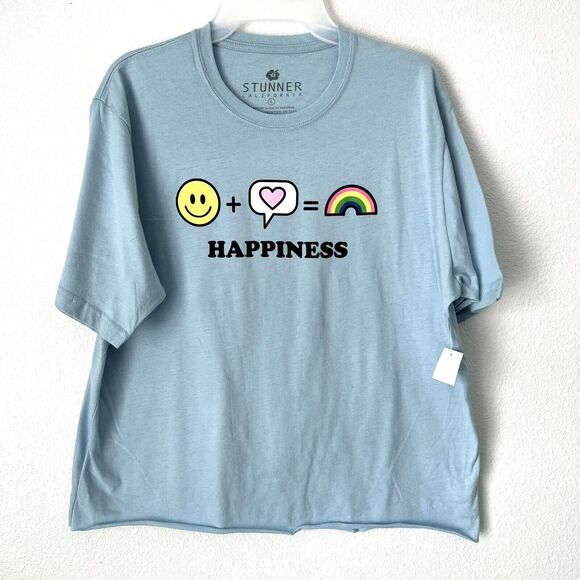 NWT HAPPINESS Pastel Blue T-Shirt (Large) Smile Love Rainbow Heart - Picture 4 of 6